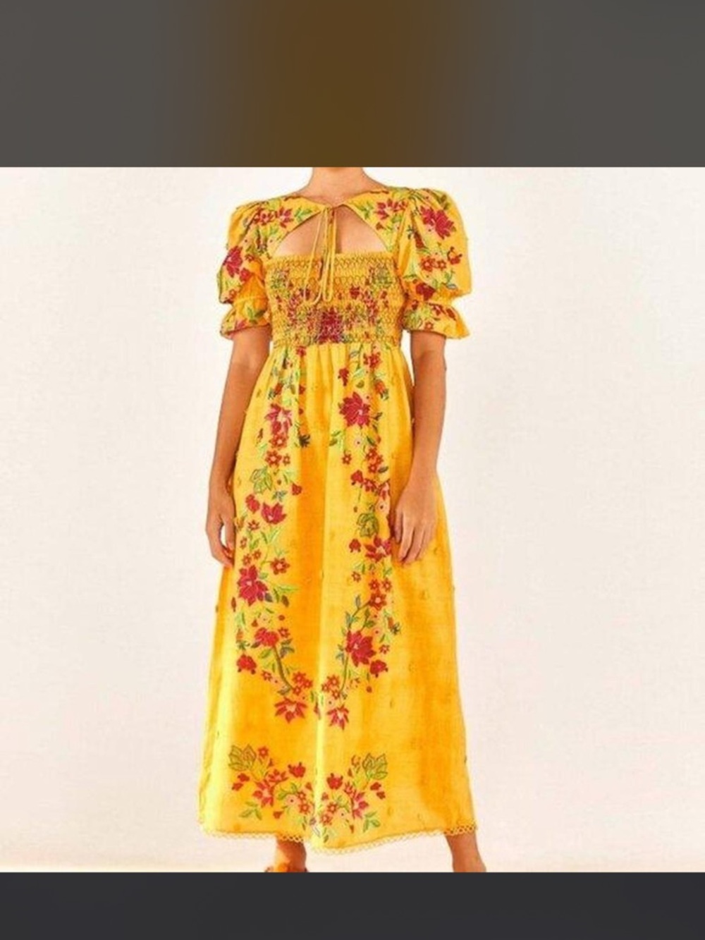 Farm Rio Dream Yellow Floral Maxi Dress with Smocked Bodice - Picture 1 of 4
